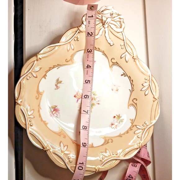 ANTIQUE 1864 Porcelain Coalport Painted Flower Pink Roses Reticulated Dish Bow - Picture 6 of 15